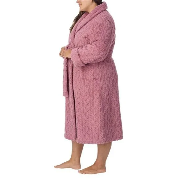 Room Service Women's Cable Knit Cozy Wrap Robe with Pockets - Picture 7 of 7